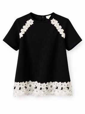 Kate Spade Black Top White Floral Crochet Trim Size 0